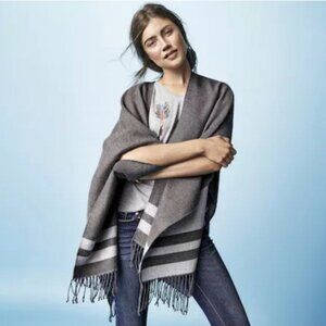 Toms For Target Ruana Striped Fringe Blanket Wrap Shawl NEW